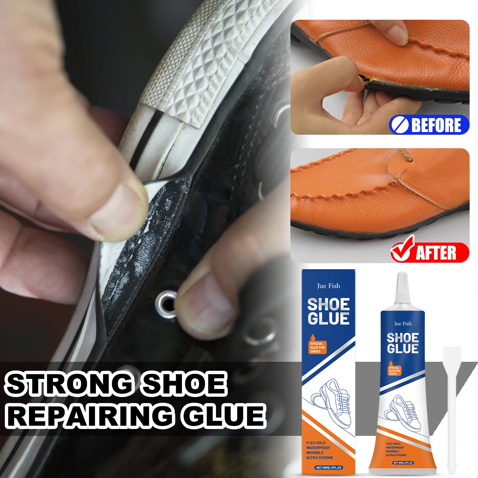 JUE FISH Shoe Glue 60ml Strong Shoe-Repairing Adhesive Waterproof Protection Strong Adhesion Invisible Repair Fast Drying Glue
