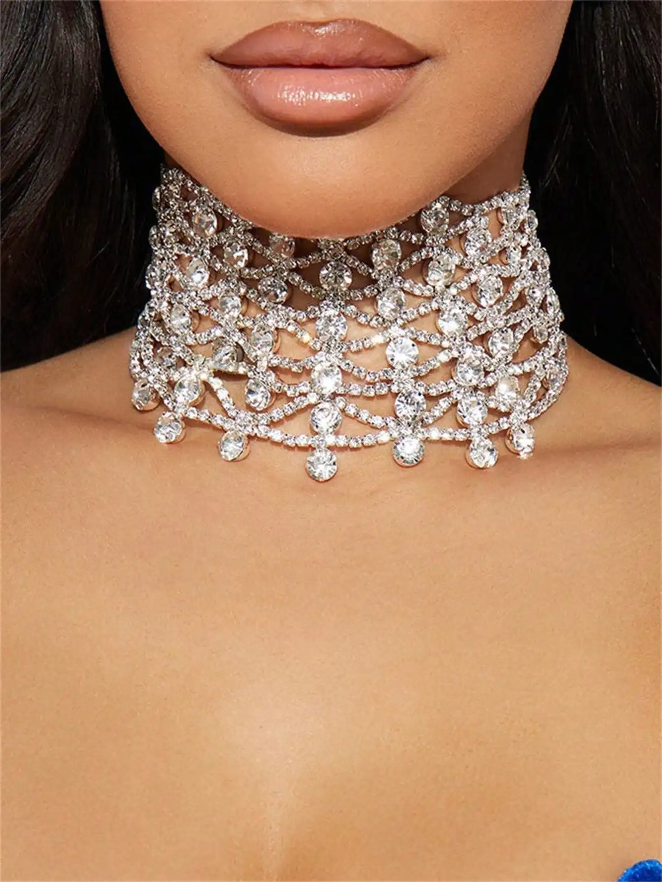 1 قلادة نسائية عصرية متعددة الطبقات من حجر الراين غير منتظمة، إكسسوار قلادة مجوهرات زفاف العروس #1