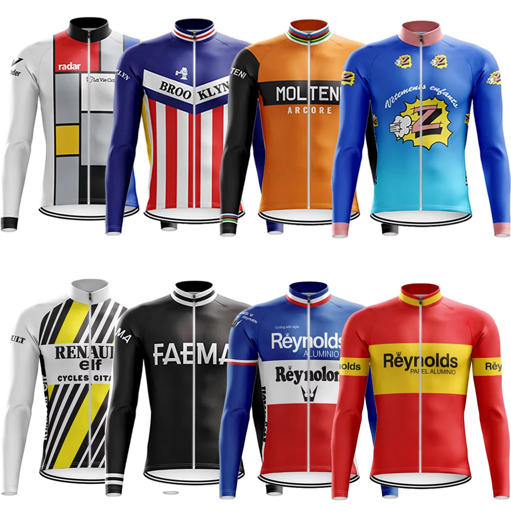 Retro Cycling Jersey for Men MTB Jersey, Bicycle Team Cycling Shirt, Long Sleeve Bike Wear, Premium Cycle Clothes, New, 8 Styles