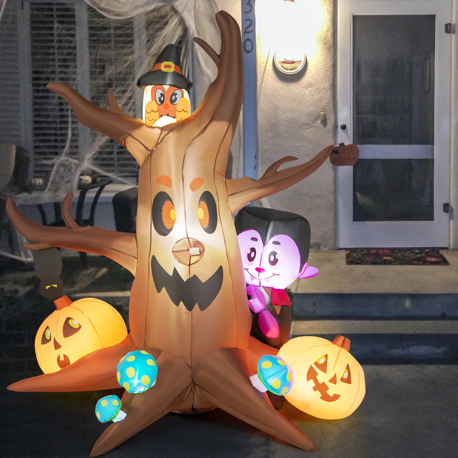 Costway 6ft Inflatable Halloween Dead Tree with Pumpkin Blow up Ghost Tree w/ RGB Lights