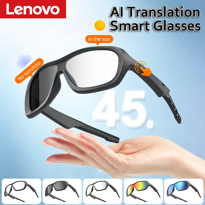 Lenovo AI Translation Smart Audio Glasses UV400 Bluetooth Sunglasses Music Call Outdoor Sports Glasses for Travel Riding