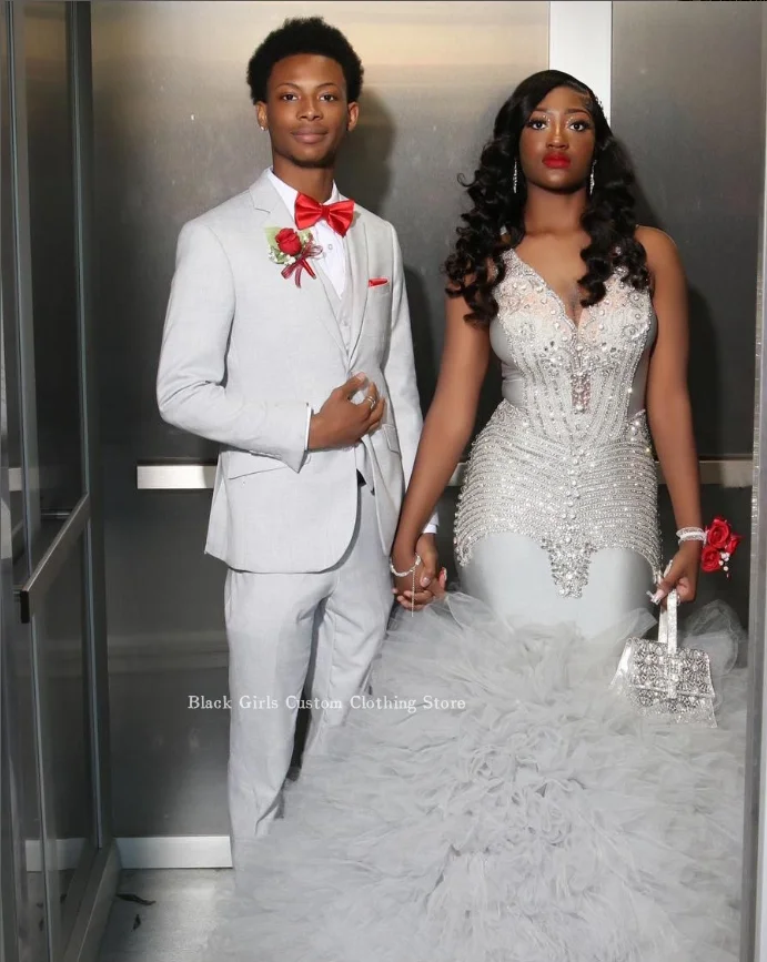 화이트 화려한 레이스 인어 웨딩 드레스 여성을위한 맞춤 제작 스파클링 다이아몬드 페르시 아프리카 웨딩 저녁 vestido de noche