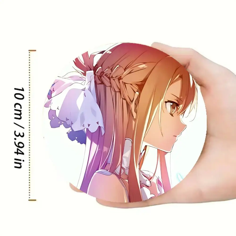 A-Asuna and Kirito S-Sword Art Online Round Wooden Coaster Decorative Coffee Cup for Use in Coffee Shops Bars