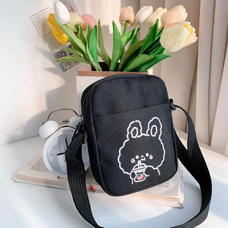 Cute Animal Embroidery Canvas Crossbody Bag Phone Purse Casual Small Shoulder Pouch For Girls Daily Shopping Outdoor