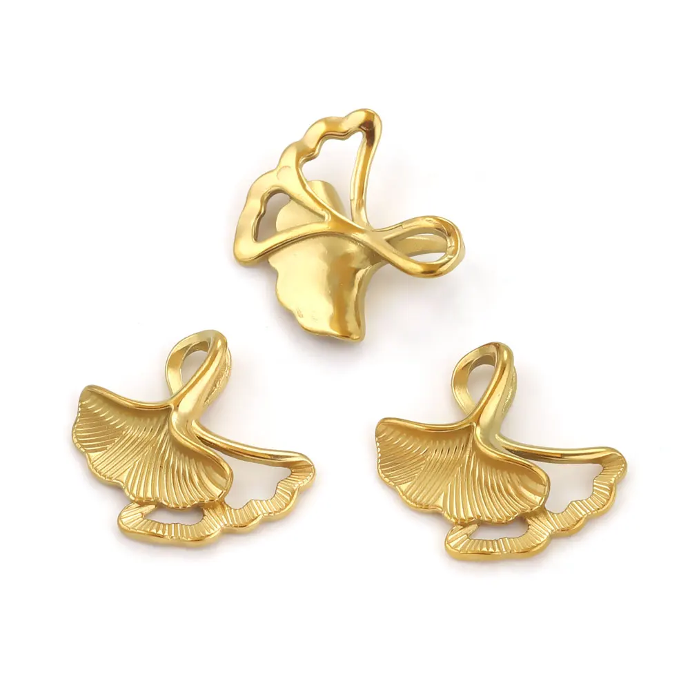 10pcs/lot PVD Gold Plated Stainless Steel Ginkgo Leaf Charms For Earring Necklace DIY Leaves Charms Jewelry Findings Supplies