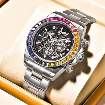 Neue PAGANI 2023 DESIGN Mode Regenbogen Lünette Männer Mechanische Armbanduhr Luxus Saphirglas Aushöhlen Automatische Uhr für Männer