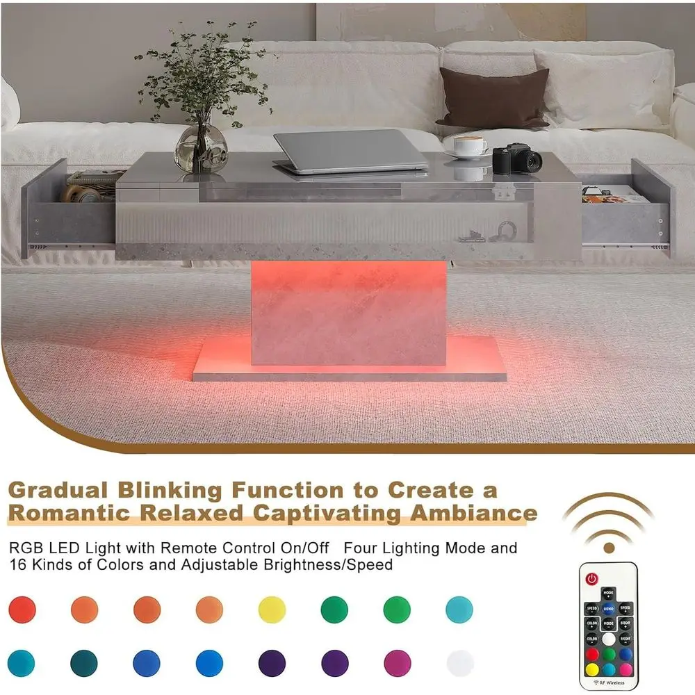 Modern Rectangular High Gloss Coffee Table with 2 Drawers for Living Room and Dining Area