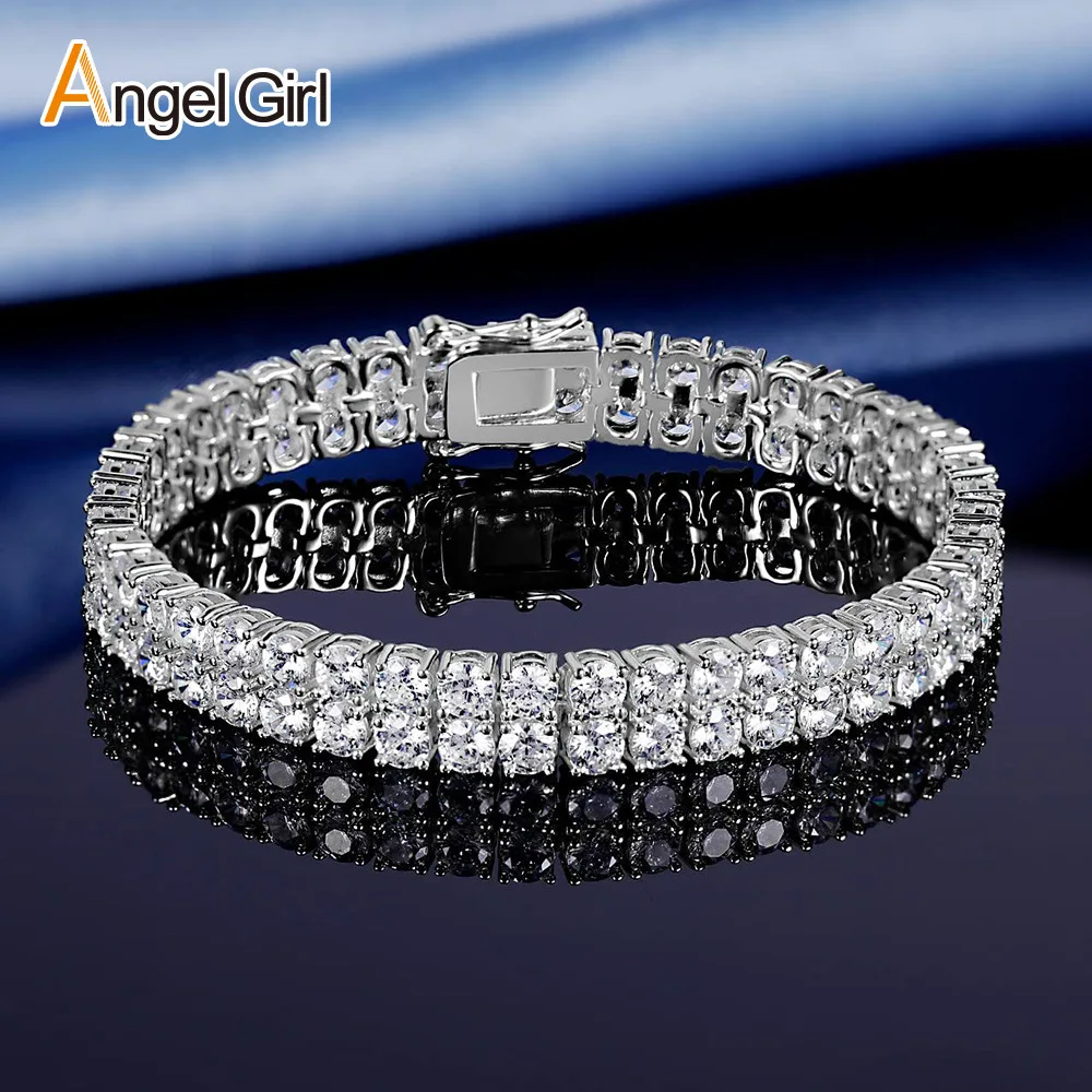 Wear-resistant double link structure stabilizes moissanite for unisex 3MM Double Row Inlaid Diamond Bracelet against daily