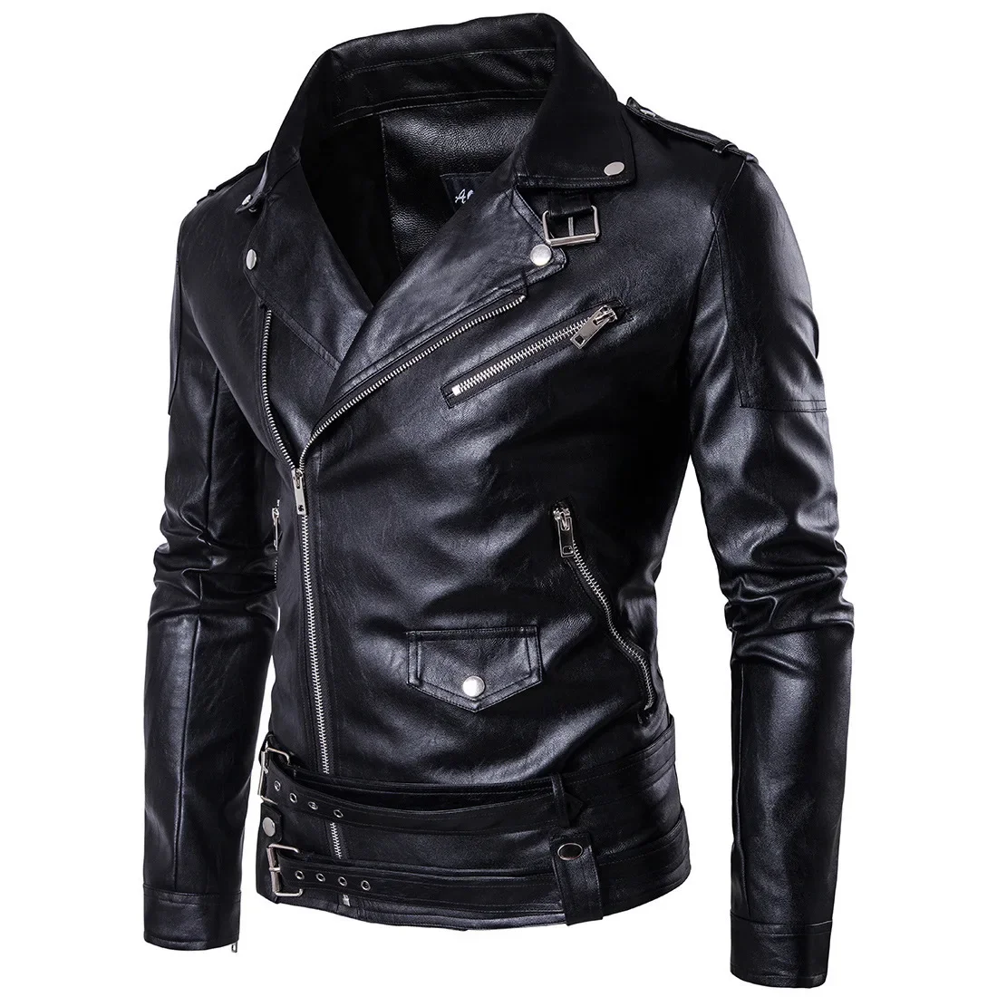 2024 New Motorcycle Pilot Leather Jacket Fashion Brand Designer Punk Wind Oblique Zipper Design Men\'s Leather Jacket Coat 5XL-M