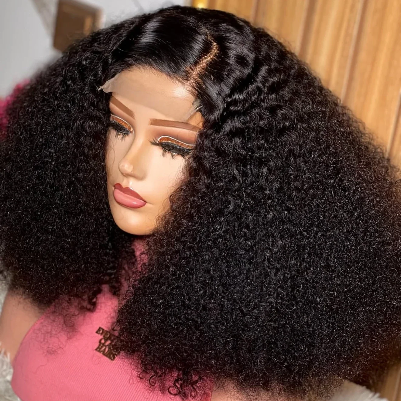 

26Inch Soft Preplucked Black Color 180Density Kinky curlyLace Front Wig Synthetic Baby Hair Glueless Daily Wear Wig