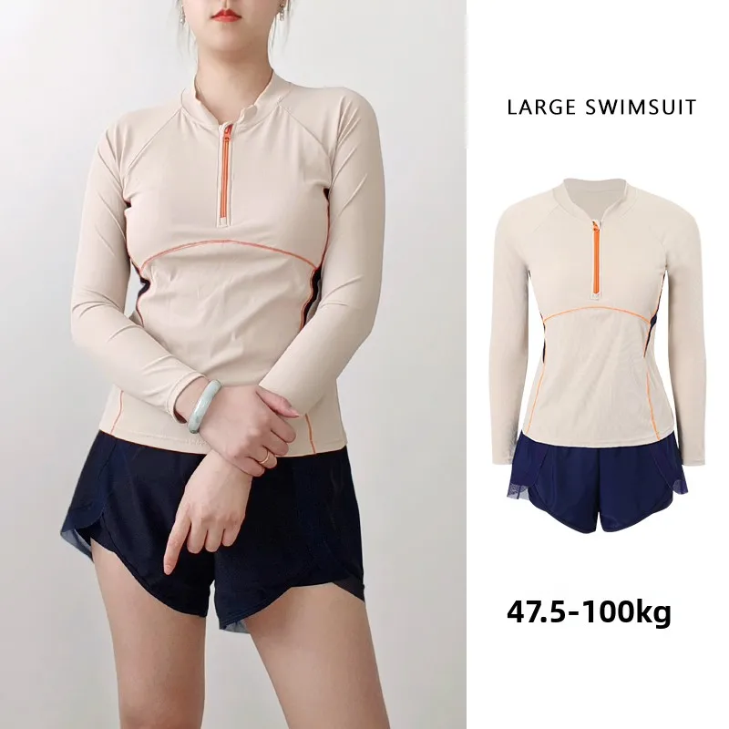 

Новый женский консервативный раздельный купальник с длинными рукавами, спортивный, больших размеров, для студенток, комплект из двух предметов