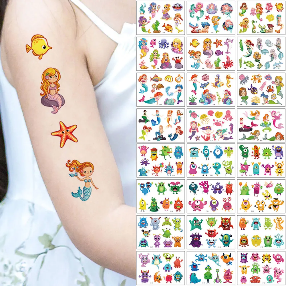 

12pcs Disposable Butterfly Temporary Tattoos , Monster Mermaid Shark Fish Pattern Fake Tattoo for Hand Body Decor