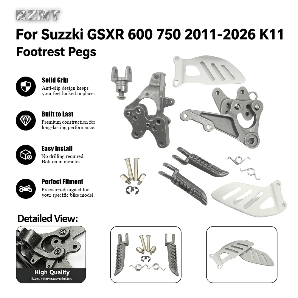 For Suzuki GSXR600 750 2011-2026 K11 Motorcycle Footrest Pegs Foot Rests Pedal Bracket Assembly Kit