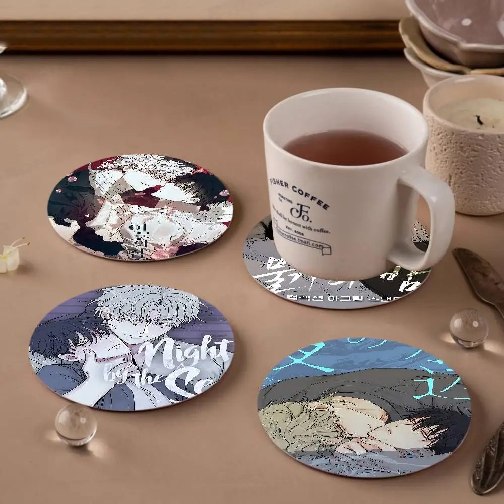 Posavasos de madera de Anime de marea baja en Crepúsculo, tapete para tazas con impresión en Color, decoración de escritorio para el hogar, regalos