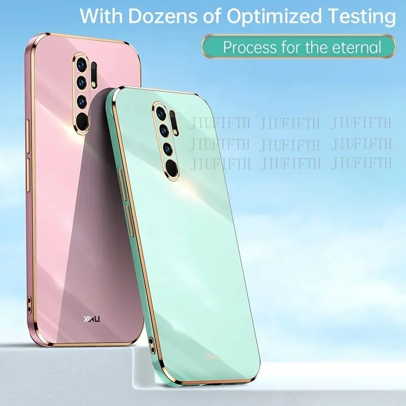 Casing For Xiaomi Redmi 9 Xiomi Solid Color Straight Edge 6d Plating Phone Case Anti-Shock Ultra Slim TPU Soft Back Cover Fundas