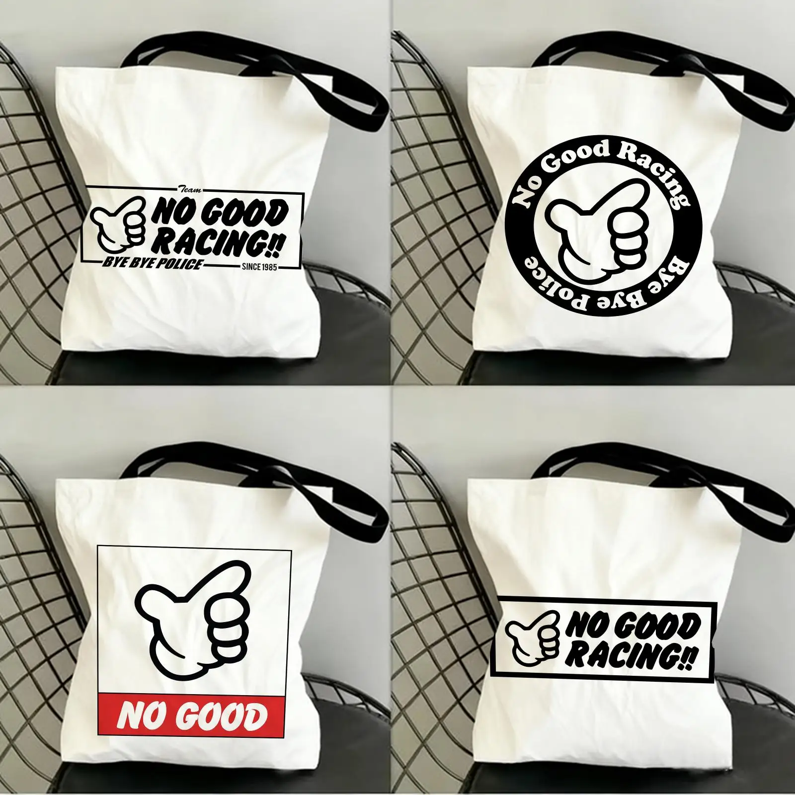 NO GOOD RACING Storage Bags Canvas Tote Bag Double-Sided Print Lightweight Shoulder Travel Beach Bag Gift Eco