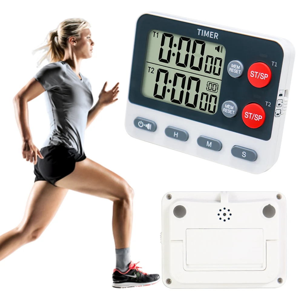 Dual Digital Timer Multifunctional Count UP/Down Timer with Memory Function Cooking Timer for Gym Office Laboratory