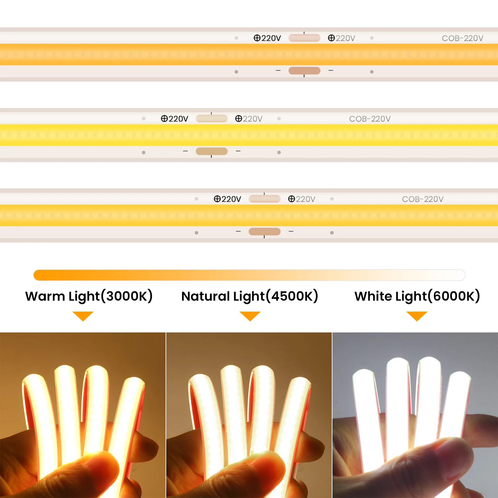 COB LED 스트립 조명 접착 테이프, 288LED/m EU/UK 플러그, 유연한 LED 리본, IP65 방수 LED 스트립, 가정 정원 장식, 220V