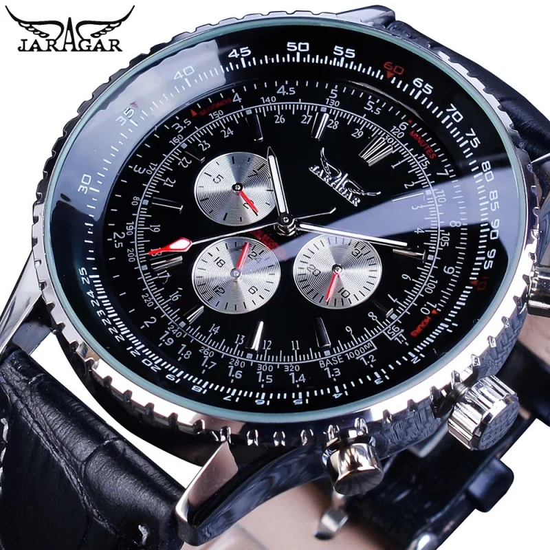 OUTLETSjaragar reloj mecánico automático para hombre, cronógrafo de estilo europeo y americano, informal, con esfera grande hueca, envío gratis