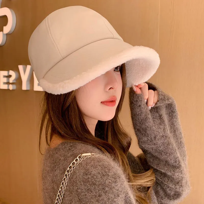 Gorro de pescador de ala ancha para mujer, gorro de pescador para exteriores, resistente al viento, cálido y elegante, gorro Bob para mujer, gorro negro y beige