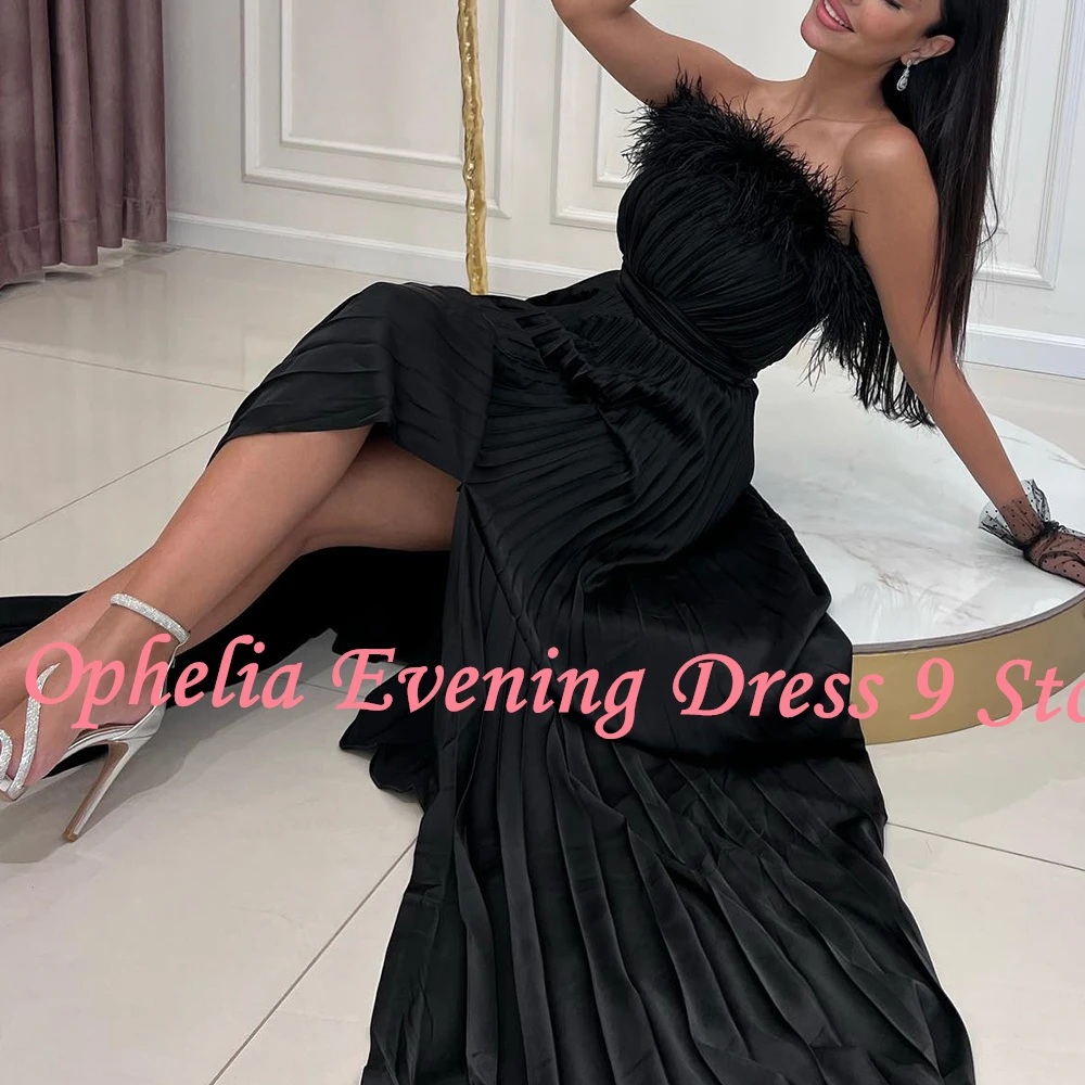 Customized High Quality Feathers Strapless Jersey Evening Dress Modern Straight Floor Length Celebrity Gowns Vestido De Noche