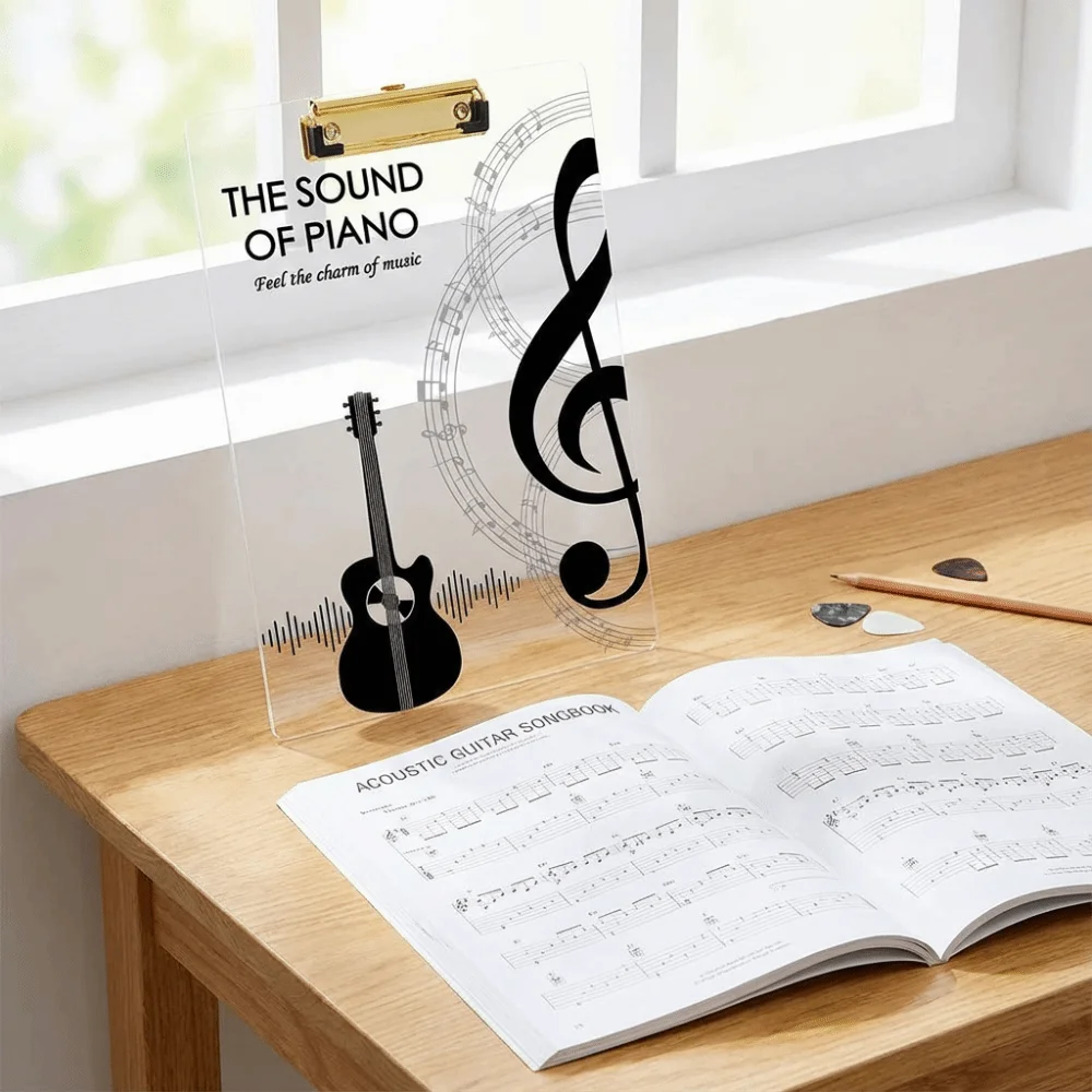 Picture 3: Music Theme Paper Clip Board Thickened Transparent A4 File Folder Writing Tablet Creative Writing Clipboard