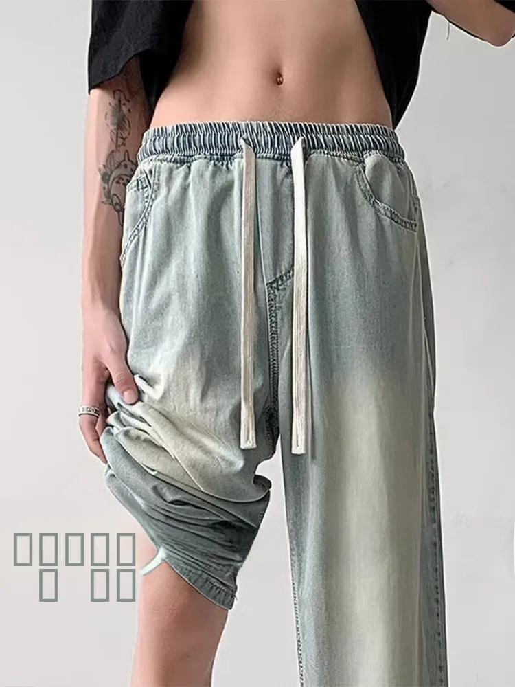 

Мужские джинсы Cool Sensation из ледяного шелка, тонкие летние, в стиле хип-хоп, свободные, прямые, драпирующиеся, дышащие, комфортные, легкие