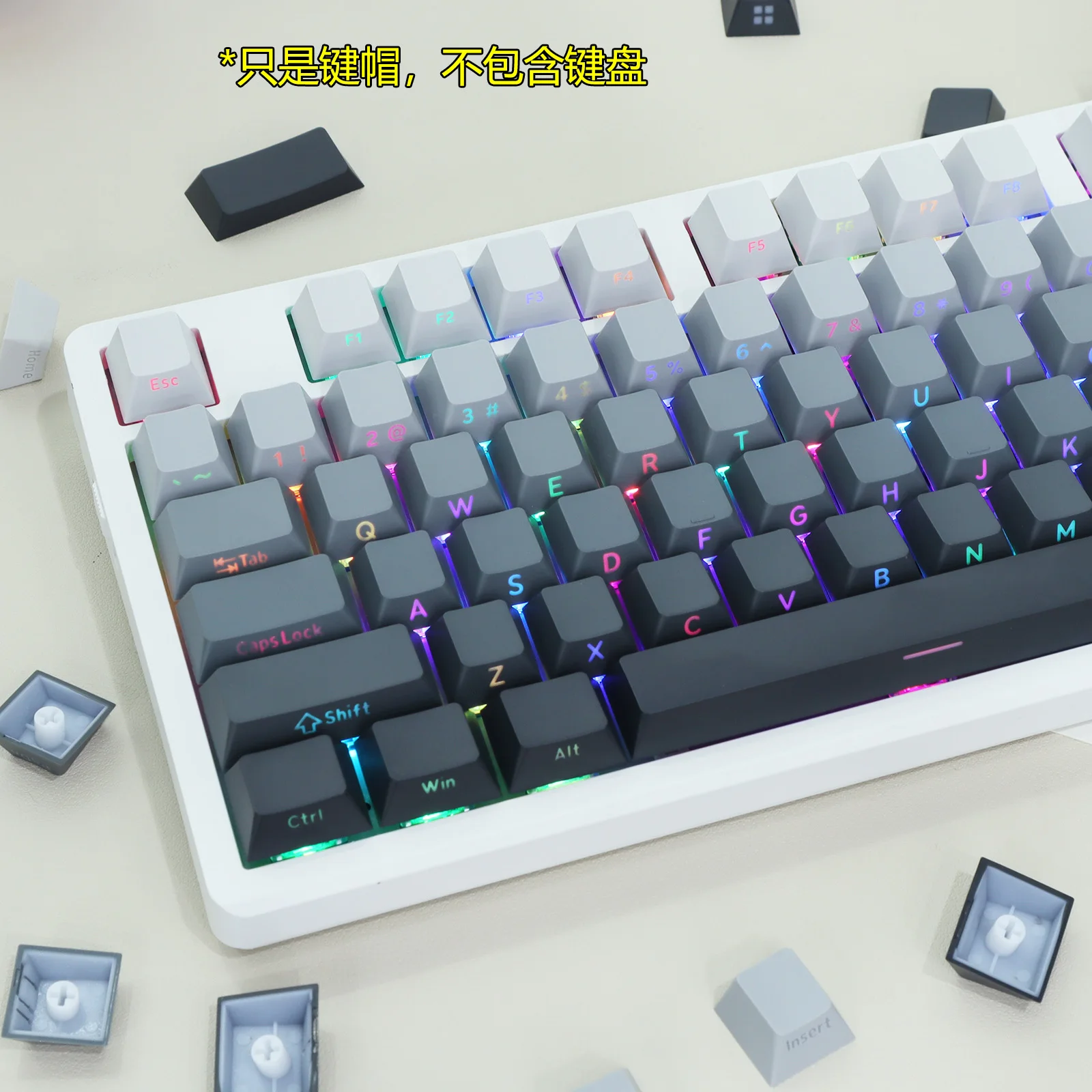 คีย์แคป PBT โปร่งแสง สลักลายด้านข้างด้วยแสงแดด ลายไมโครดัสต์  แบบไล่สี  ความสูง OEM 68/75/98/104