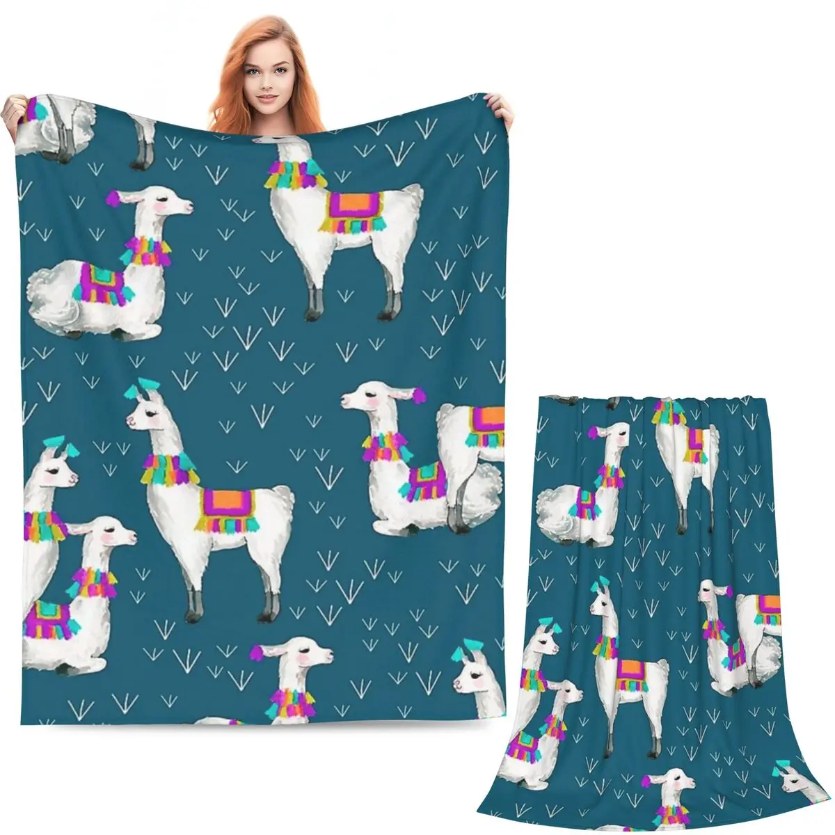 Llama Alpaca Animal Blankets Soft Warm Flannel Throw Blanket Plush for Bed Living room Picnic Travel Home Couch
