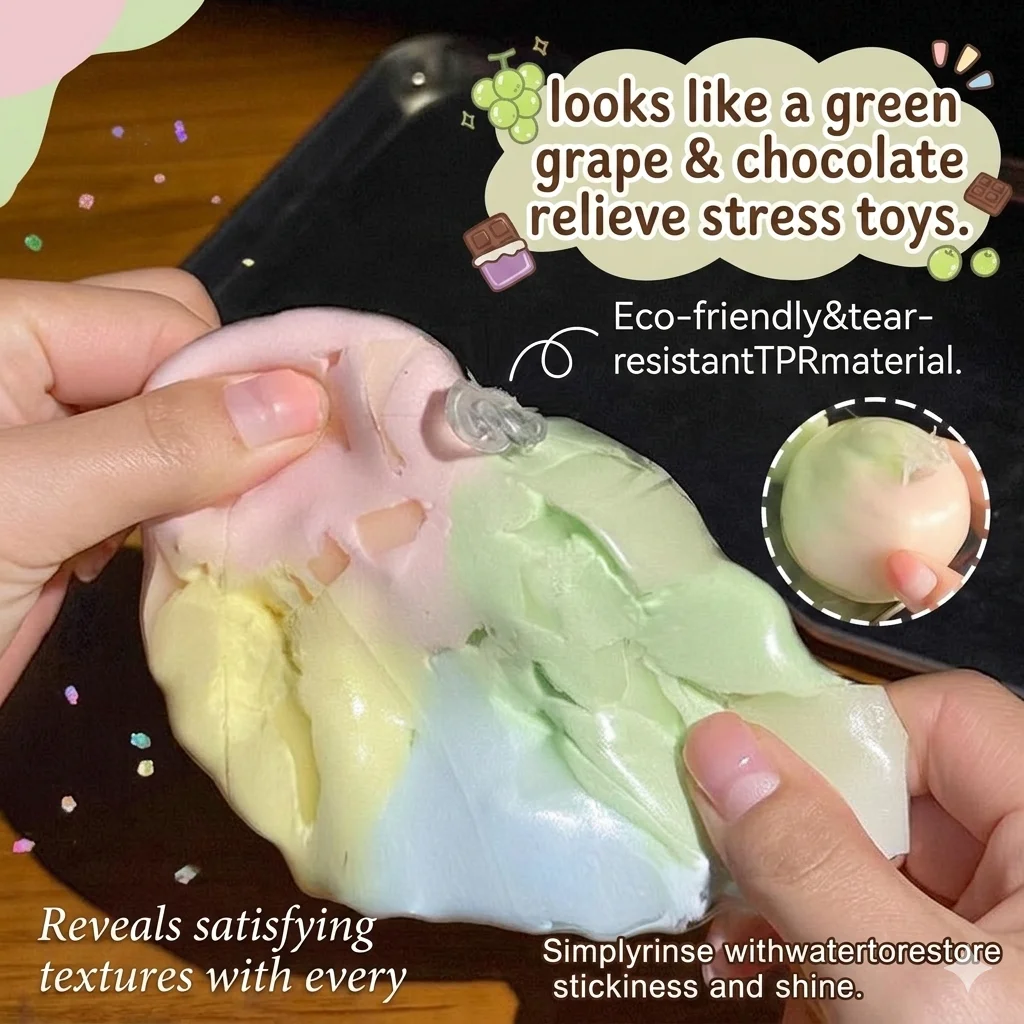 Crispy Skin Squishy Fidget Toy Anti-Stress Pinch Ball Cute Green Grape Apple Chocolate Sensory Toy Birthday Gift for Kids Adults