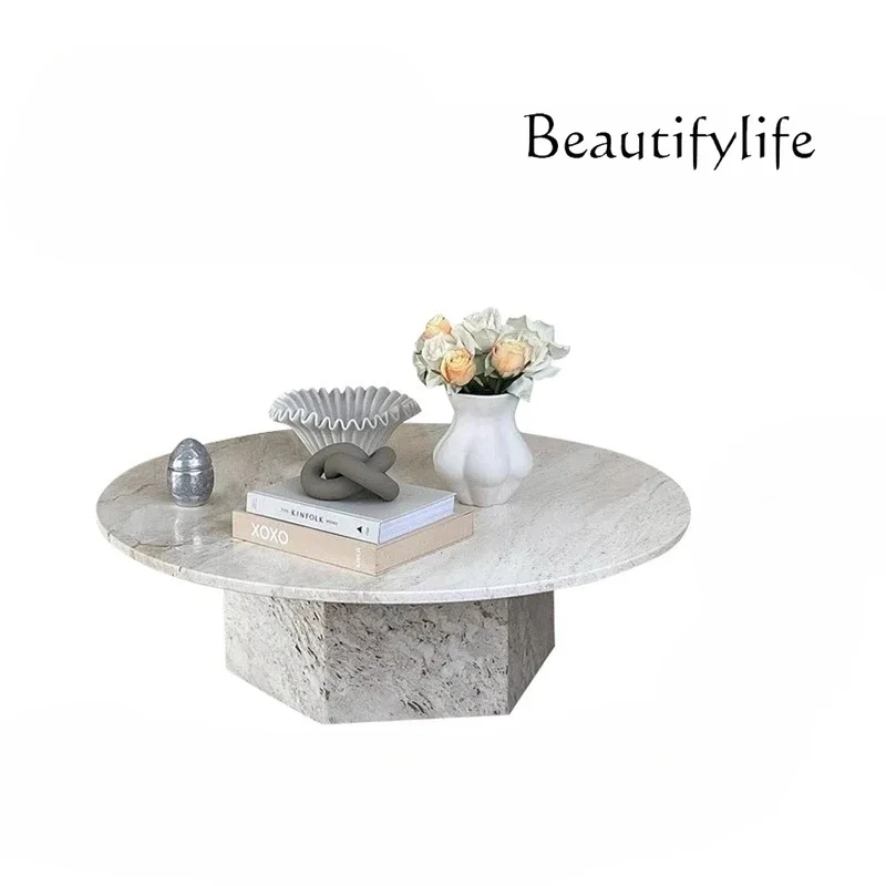 

Cream wind tunnel stone coffee table round marble French living room Nordic wabi **** designer fashion