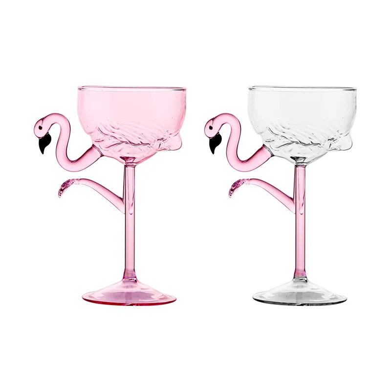 1 Piece 200ml/6oz Elegant Clear Pink Flamingo Stem Goblet Glass Champagne Coupe Martini Cocktail Glasses Cup for Bar Party