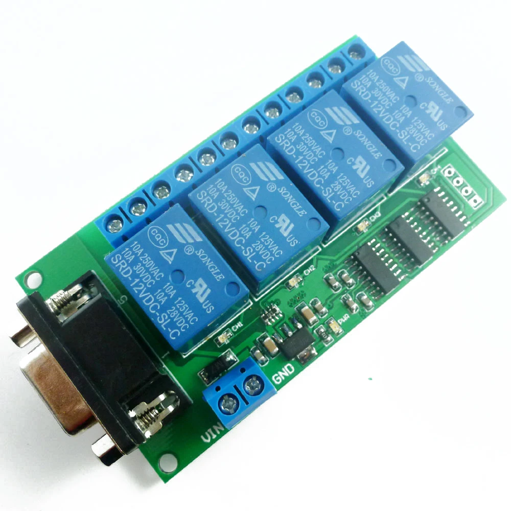 

DC 12V 4 Channel RS232 Relay Board PC USB UART DB9 Interface Relay Module Serial Port Remote Control Switch