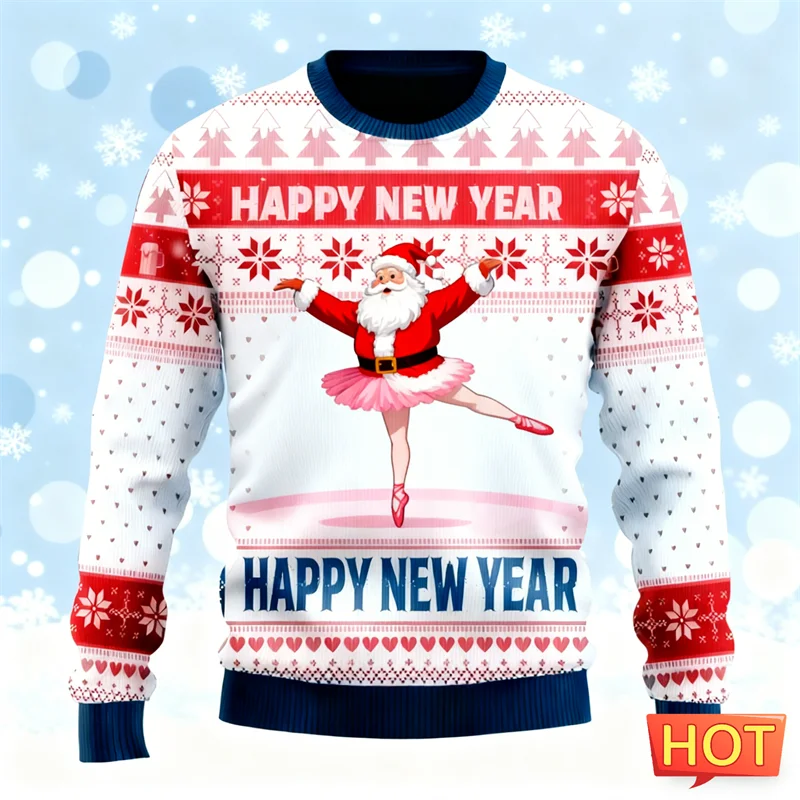 2026 جديد مضحك سانتا كلوز الجرافيك بلوزات موضة عطلة ارتداء ثلاثية الأبعاد مطبوعة القبيح عيد الميلاد سترة فضفاضة الشارع الشهير البلوفرات #2