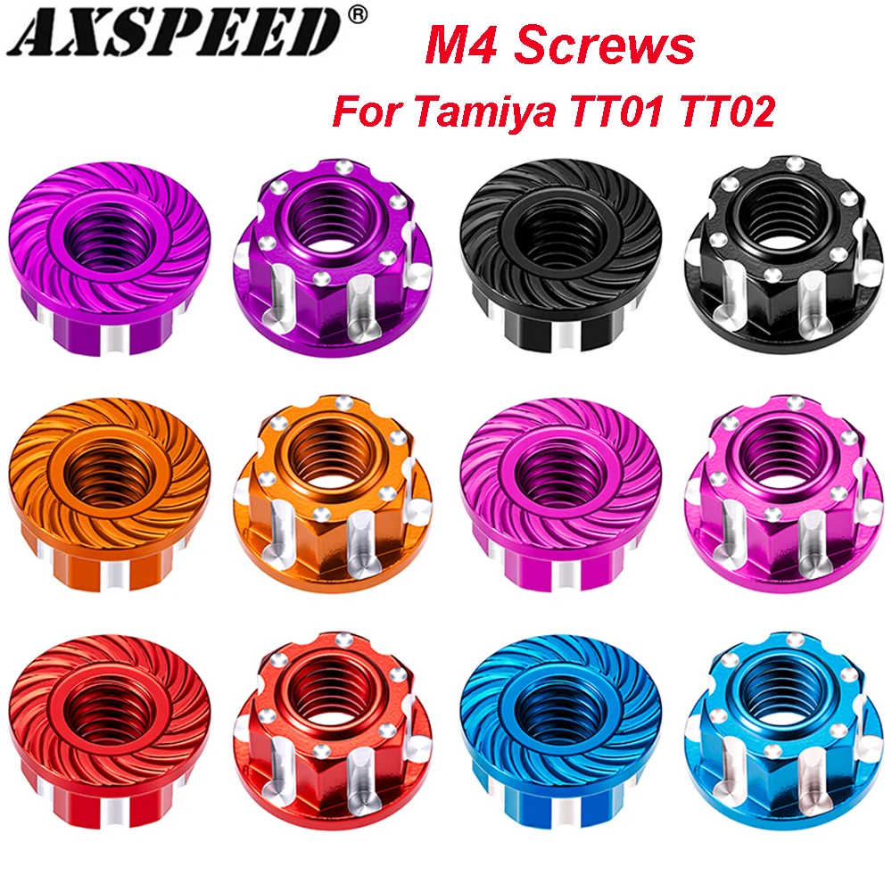 AXSPEED 4/10Pcs M4 Wheel Nuts Cap Locking Hubs Insert Lock Nut Screw for 1/10 Tamiya TT01 TT02 Upgrade Accessories