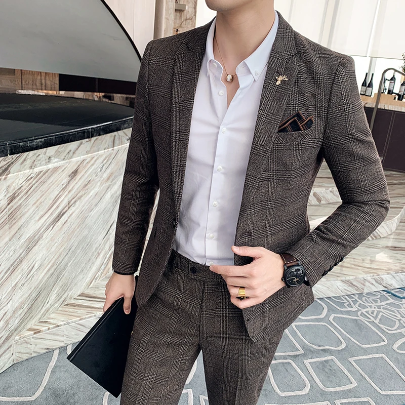 British Style Business Fashion Casual Suit Two-piece (jacket+pants) 2023 Spring New Men's Wedding Dress Large Size 6XL 7XL