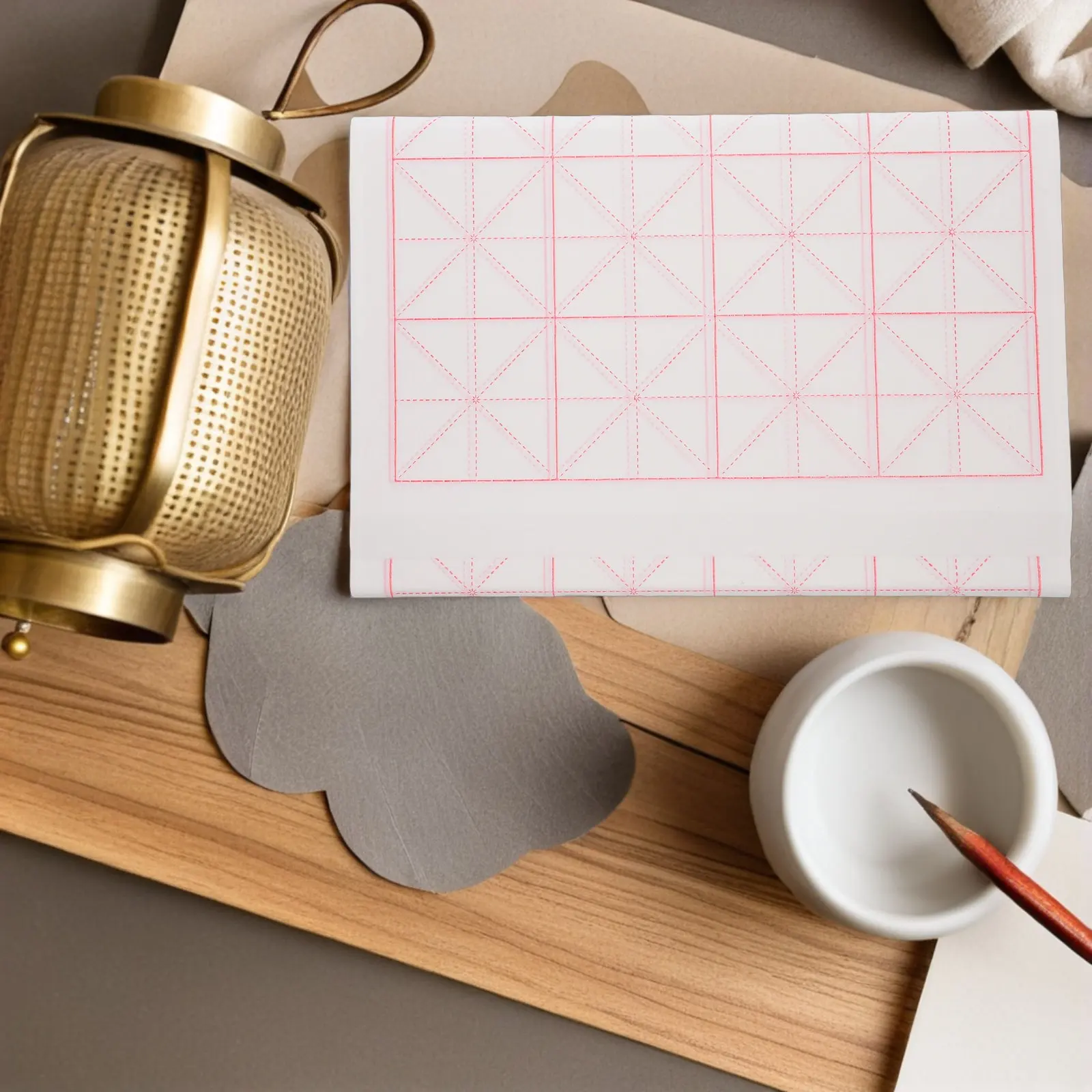50Pcs Rice Grid Xuan Paper Semi-Absorbent Chinese Japanese Calligraphy Paper 7.5cm Squares Practice Sheets for Ink Brush Writing