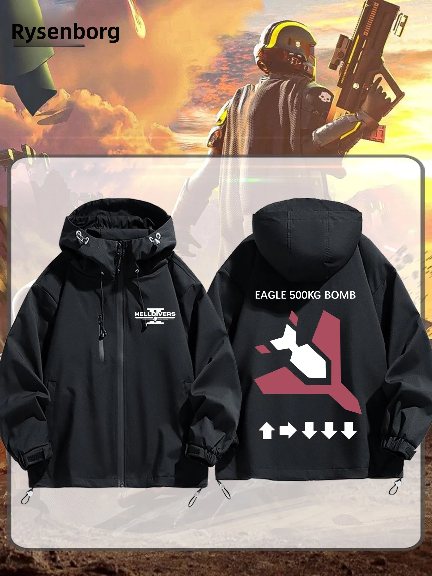 

Повседневное свободное пальто Hell's Commando 2 Collaboration для косплея, с декором на молнии, из полиэфирного волокна, с длинными рукавами и капюшоном