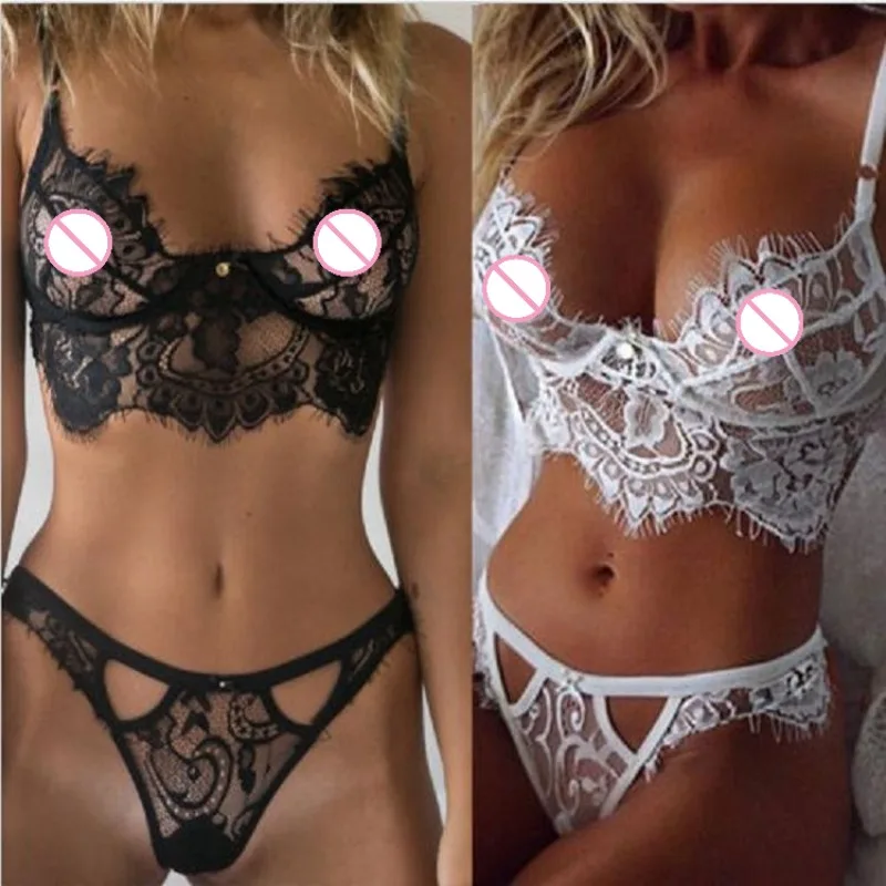 

Lace Underwear Hollow Eyelashes Lace Bra and Panty Set White Black Hot Sexy Lingerie Sets Women Underwear Set Erotic Costumes