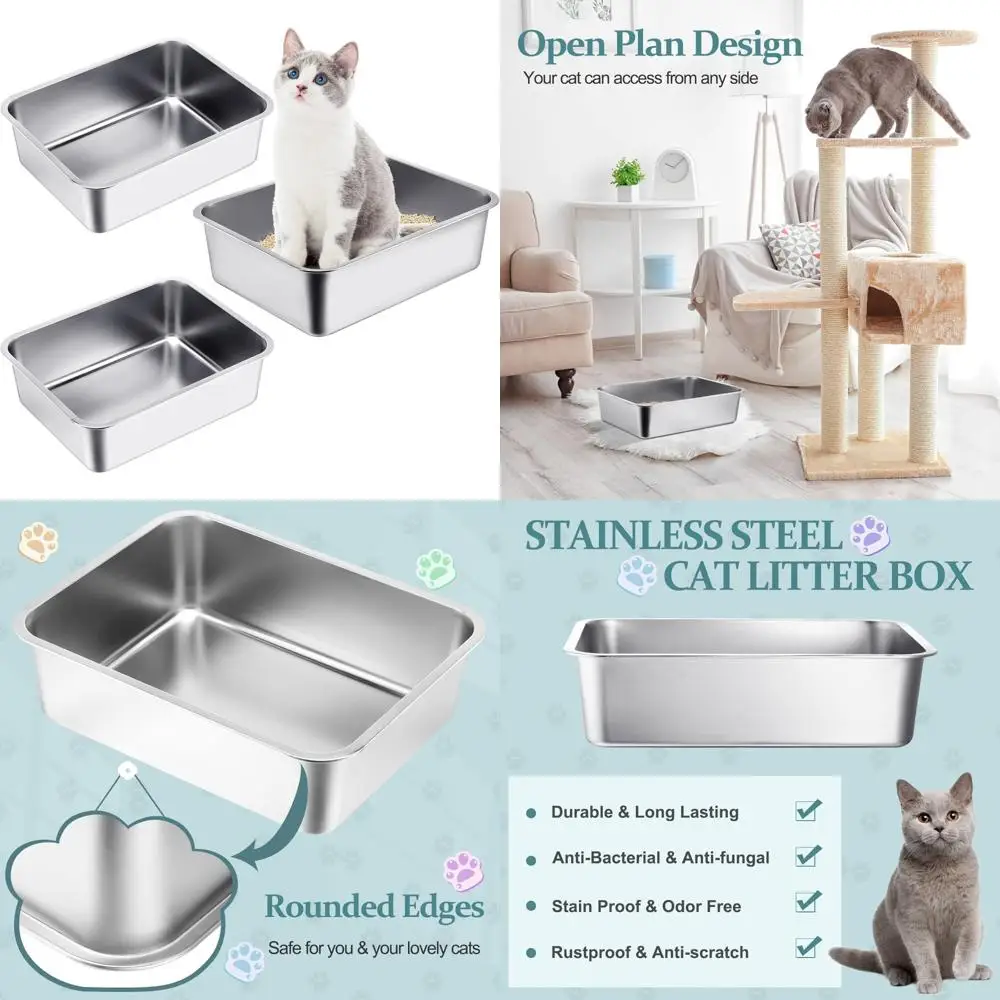 

Extra Large Cat Litter Box with High Sides, Non-Stick Surface, Easy Cleaning for Cats