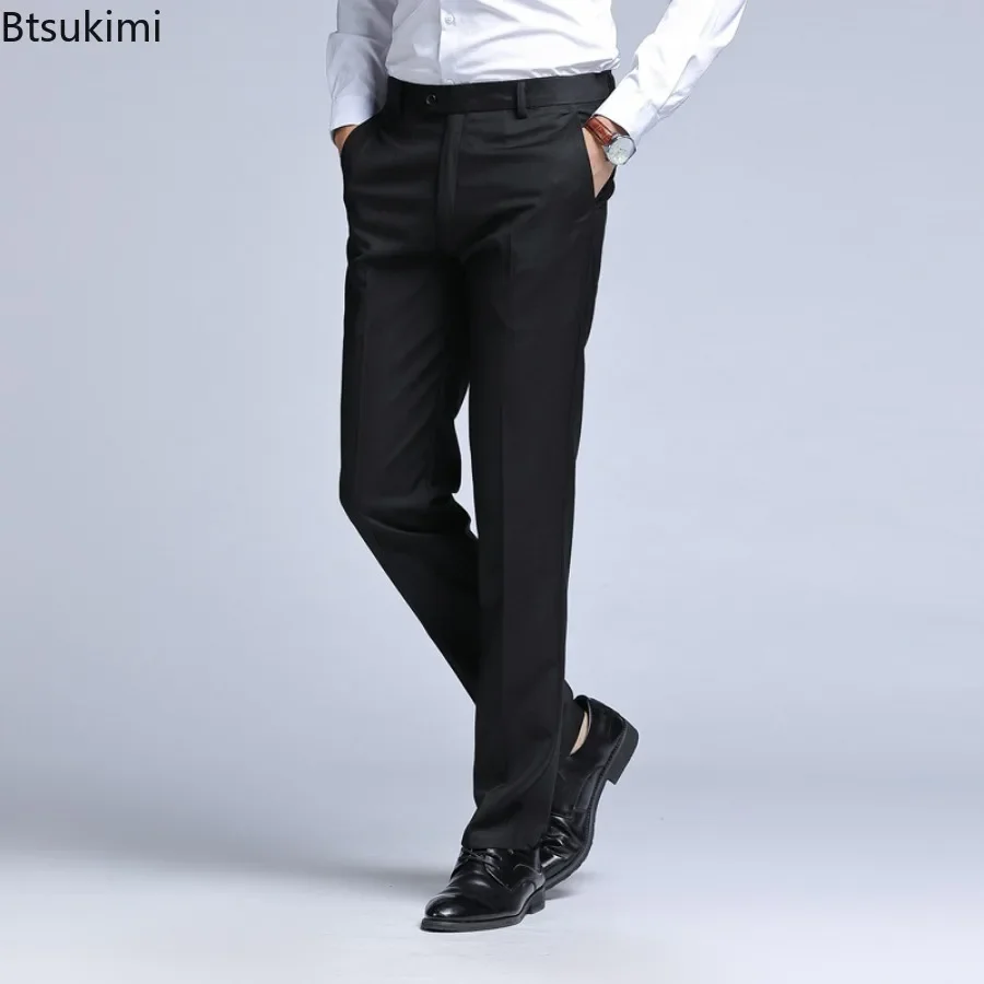 2025 Men\'s Dress Suit Pants Elastic Straight Formal Business Office Club Party Trousers for Men Solid Slim Casual Pants Oversize