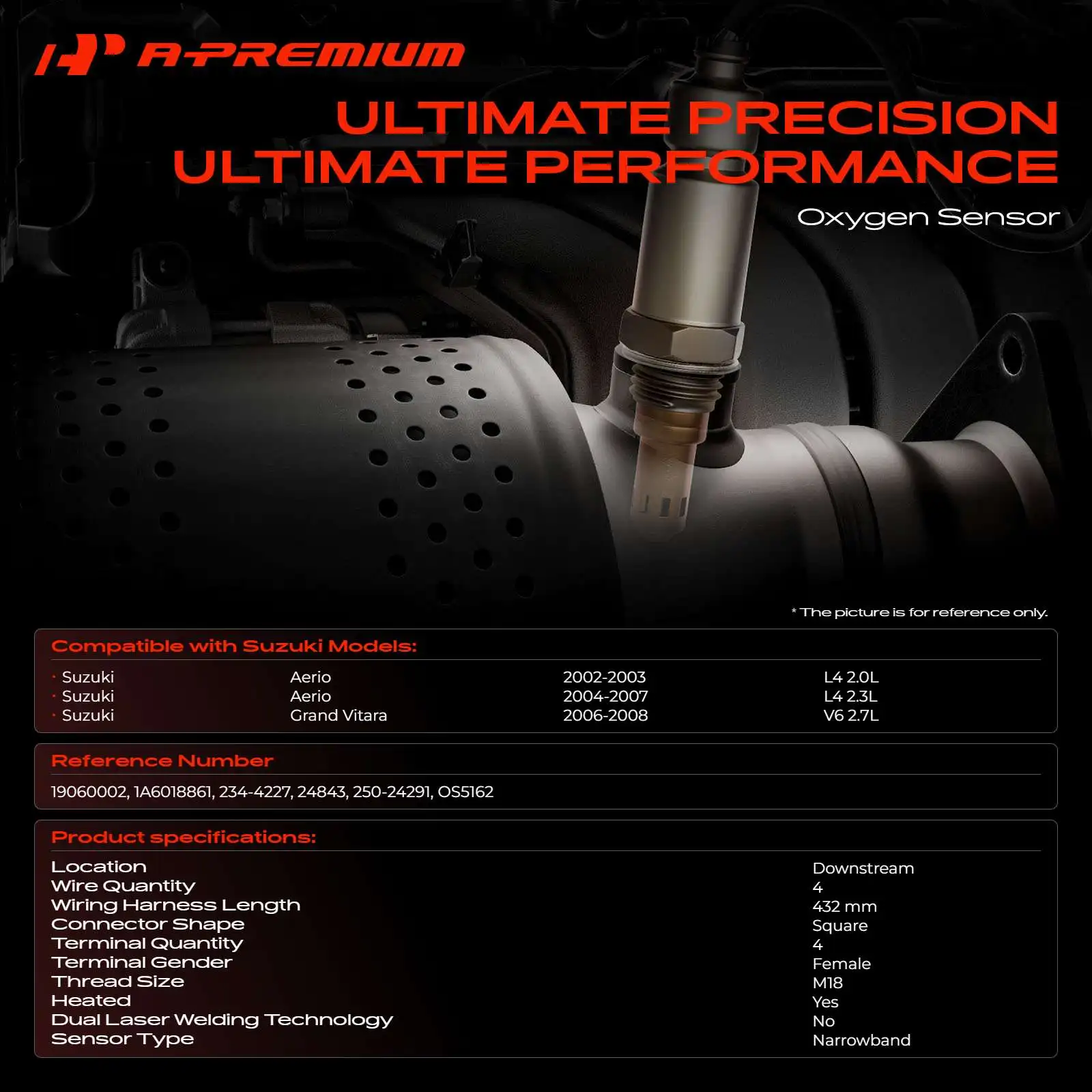 A-Premium Downstream O2 Oxygen Sensor for Suzuki Grand Vitara 2006-2008 Aerio 2002-2007