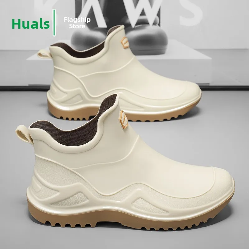 Men's Short Rain Boots 2026 New Style Outdoor Fishing Anti-slip Work Safety Rubber Shoes Comfortable Slip-On Wave Pattern Sole