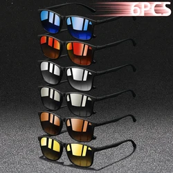 6PCS Fashion Vintage Square Sunglasses Men WomenDriving Man Luxury Brand Designer Sun Glasses Anti-Glare Retro Eyewear
