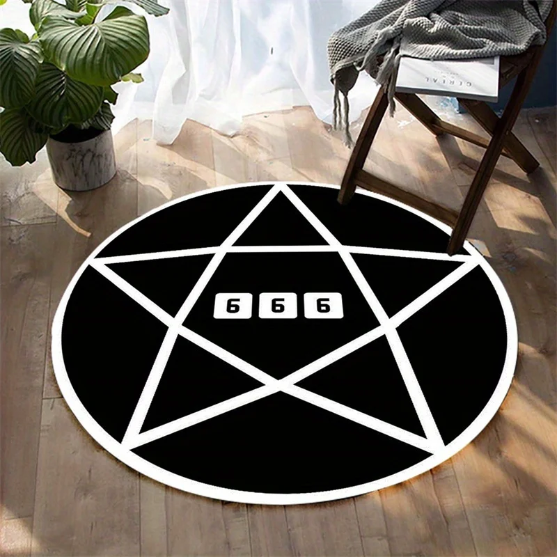 Pentagram Symbol Round Rug Flannel Gothic Home Decor Carpet Mystery Theme Floor Mat Occult Aesthetic DarkAcademia StyleStatement