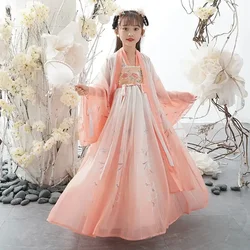 Summer Tang Girls Dresses Cosplay Perform Baby Hanfu Vestidos Party Long Chinese Dress Girl Costume Kids Clothes Children Outfit