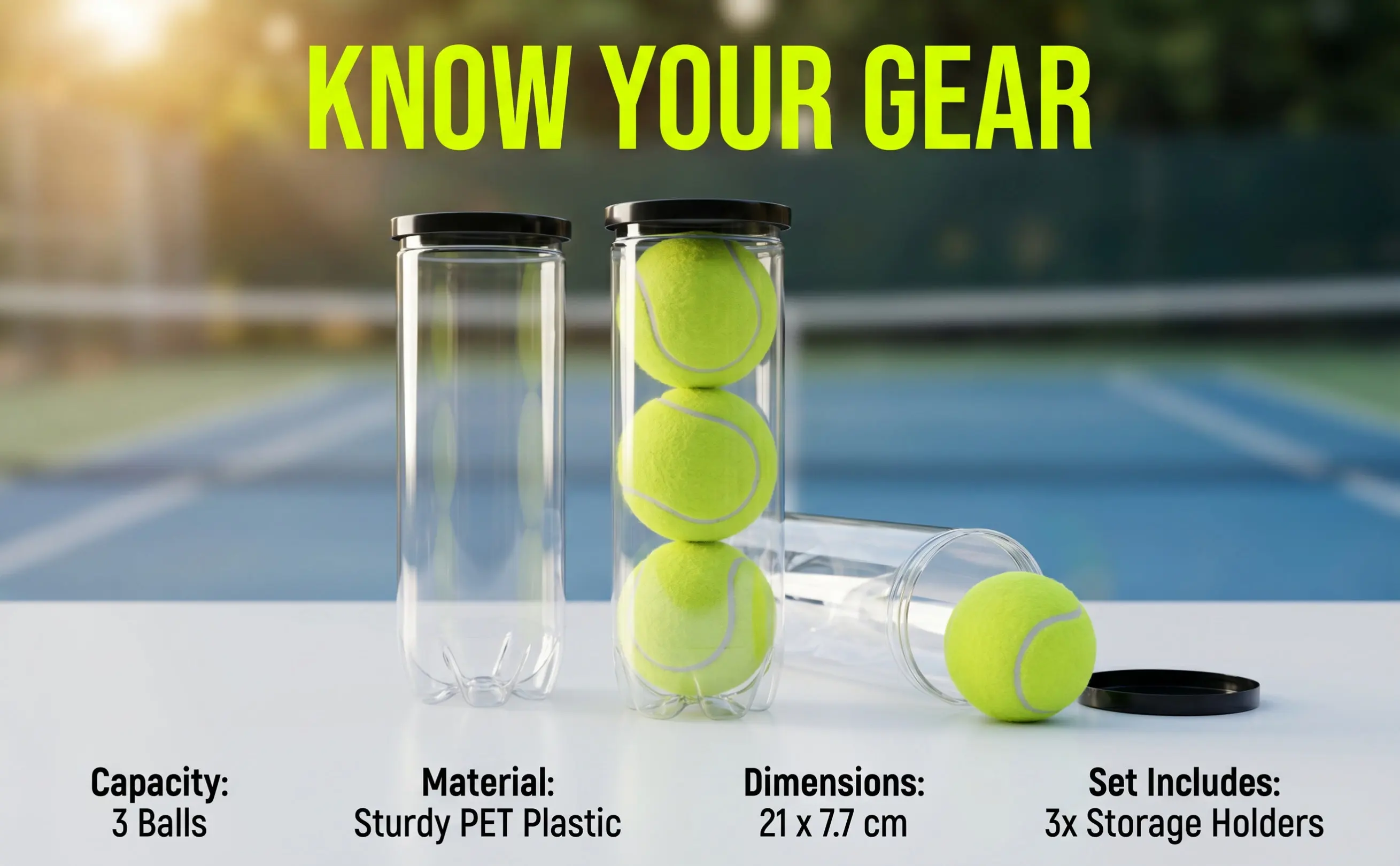 3Pcs Tennis Container Multi-Function Clear Balls Storage Holder Portable Sports Organizer Tennis Holder Ball Supply