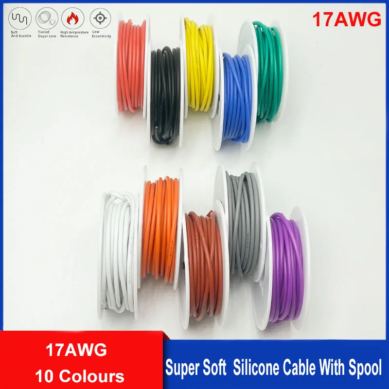 17AWG Wire, 10 Colours Stranded Tinned Copper Flexible Silicone High Temperature Resistant Hookup Cable for DIY Appliances/Cars