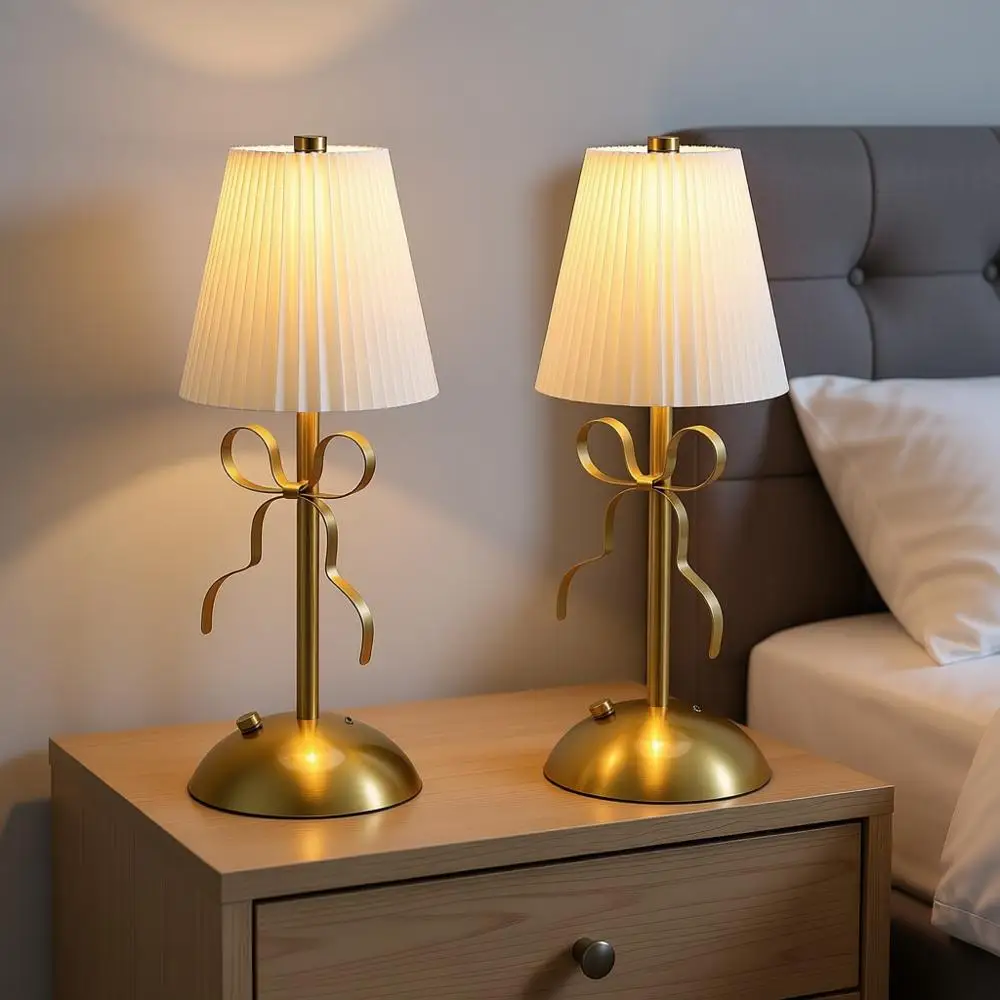

Small Gold Bow Table Lamp 12 Inch for Girl's Bedroom Cute Coquette Bow Table Lamp with Fabric Shade, Decorative Bedroom Light, S