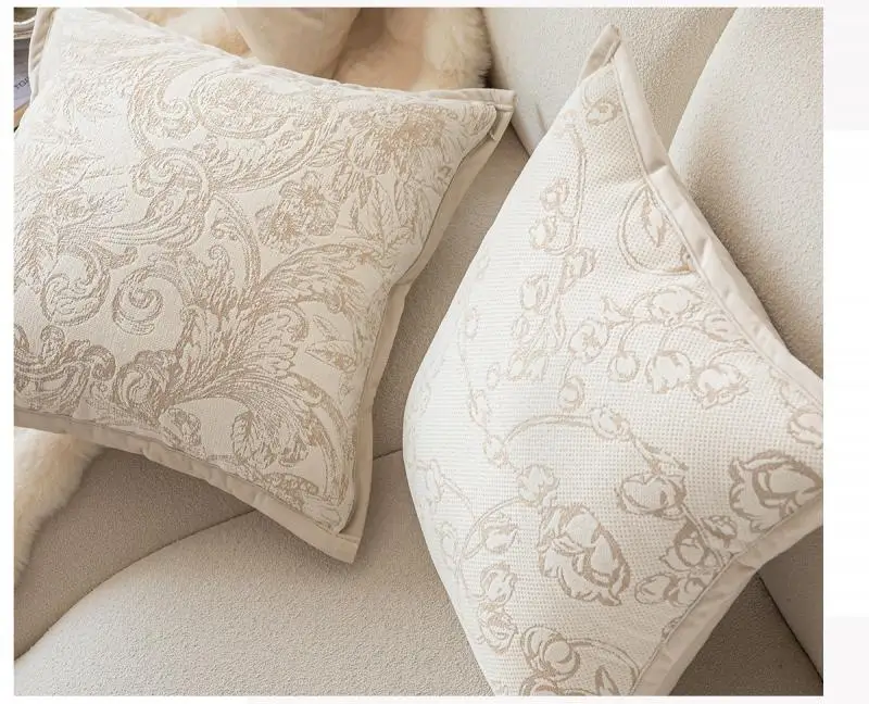 Französischer Blumen-Jacquard-Kissenbezug, Cojines Dutch Velvet Beige Decor Sofa, quadratischer Kissenbezug, Kopfteil-Kissenbezüge – Detail 5